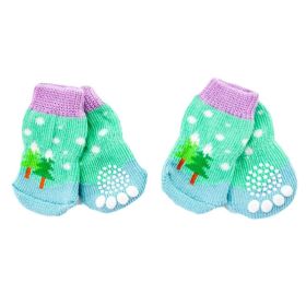 4 Pcs Green Blue Christmas Dog Knitted Pet Socks Cartoon Cute Puppy Cat Socks Dog Foot Covers Poodle Teddy Socks